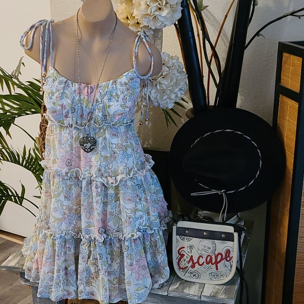 SUMMER NEW  MINI MULTI BO HO FLORAL RUFFLE  DRESS - Picture 15 of 16